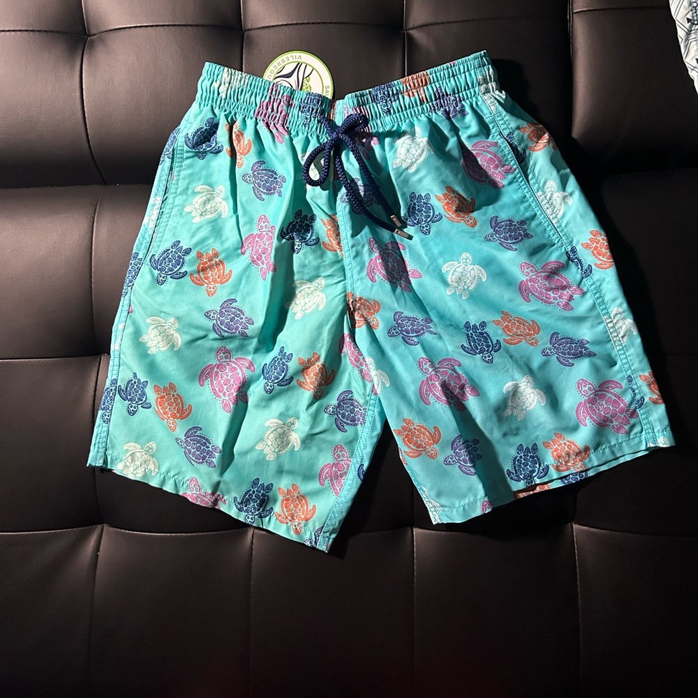 Vilebrequin Moorea Turtle Dance Swim Trunks, Teal, NWT, Mens M Original $285